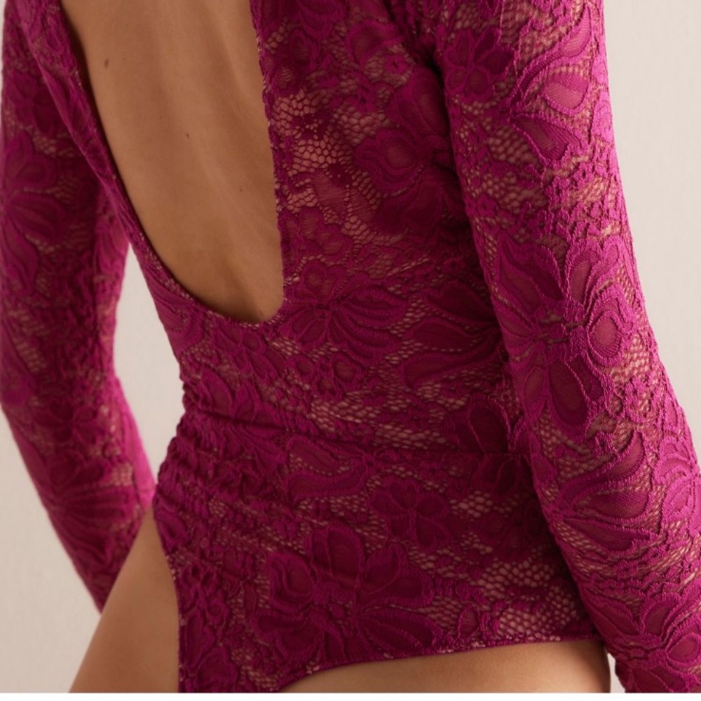 FREE PEOPLE KILO BRAVA LACE BODY SUIT LARGE FUSCIA - Picture 5 of 7